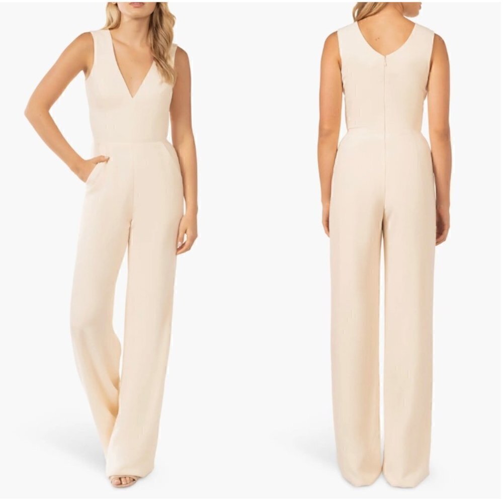 DRESS THE POPULATION Sandra Jumpsuit in Cream Size XX-Small